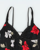 Vintage Y2K 00s Black Floral Slip Dress - S