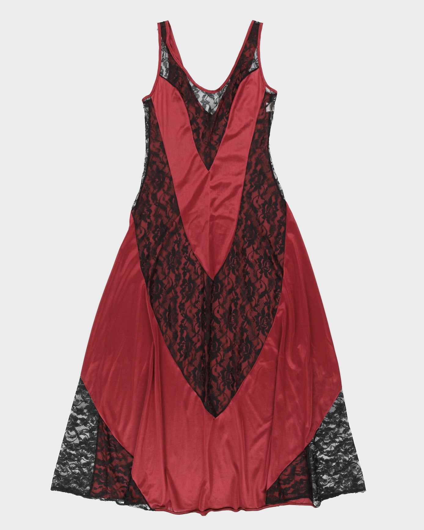 Red and Black Lace Panel Slip Dress - XS