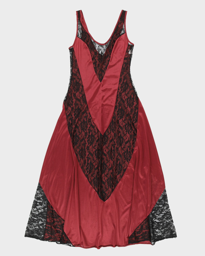 Red and Black Lace Panel Slip Dress - XS