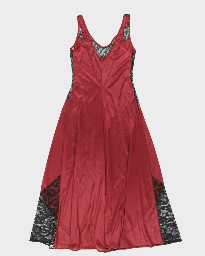 Red and Black Lace Panel Slip Dress - XS