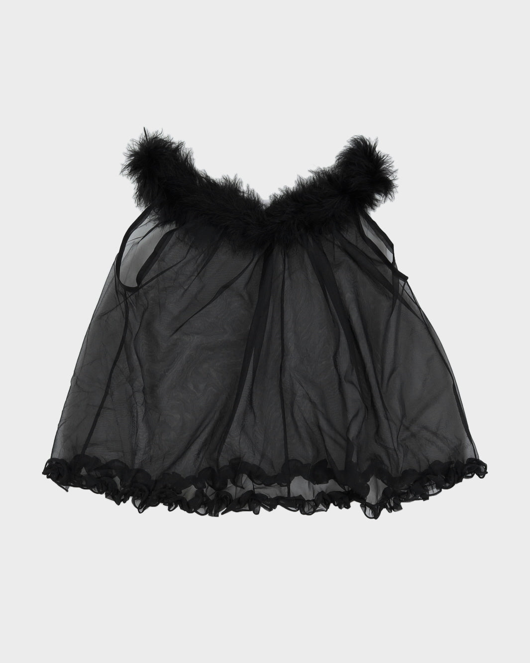 Black Mesh Fluffy Lingerie Cami Top - S