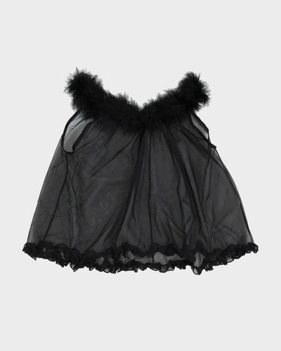Black Mesh Fluffy Lingerie Cami Top - S