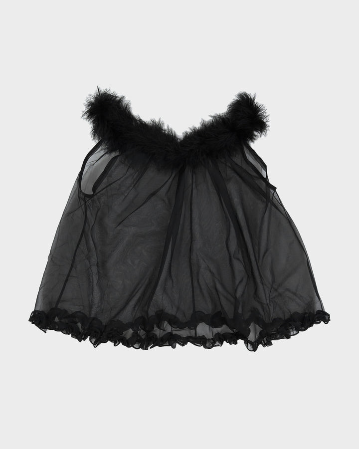 Black Mesh Fluffy Lingerie Cami Top - S