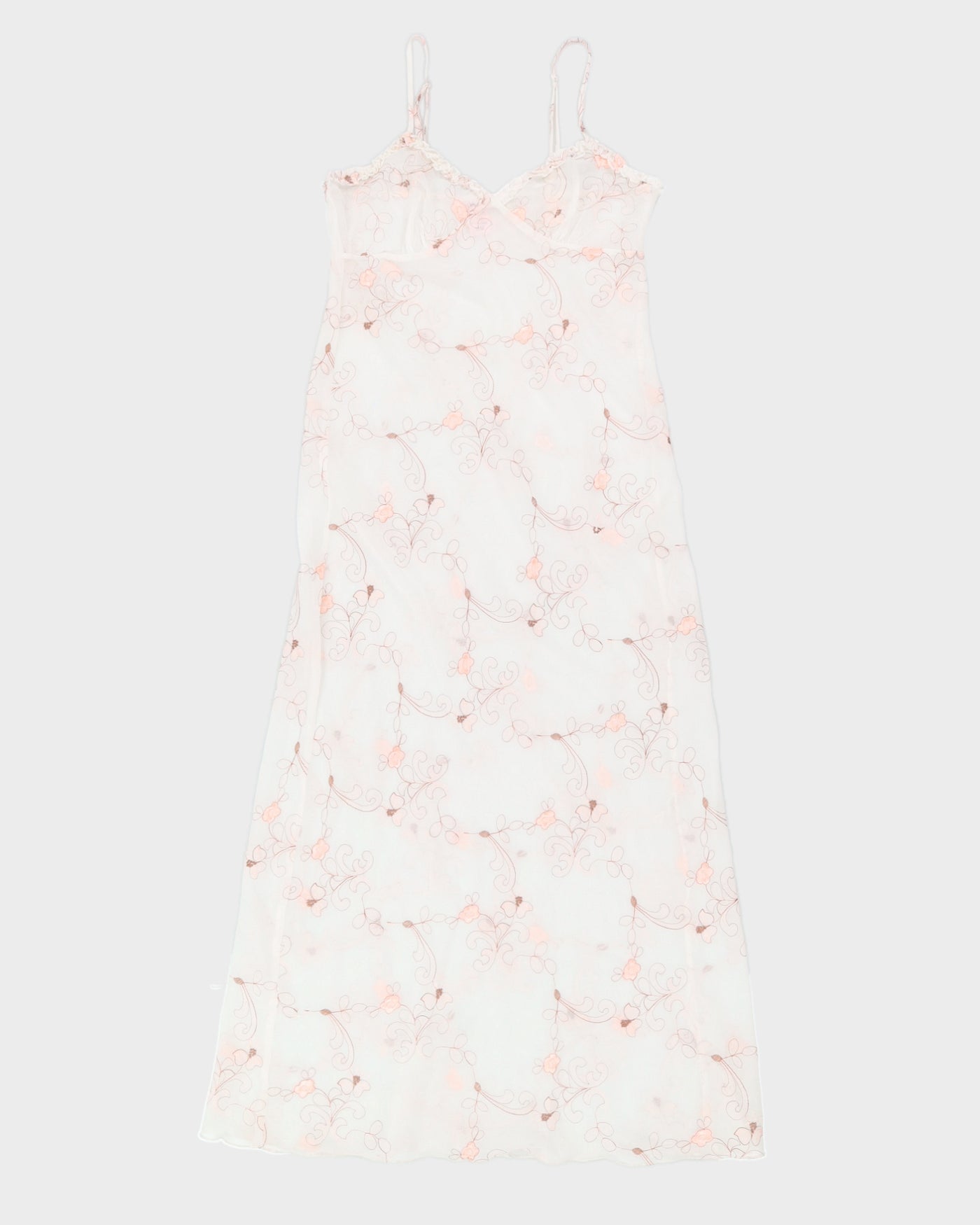 White Mesh Floral Long Slip Dress - XS