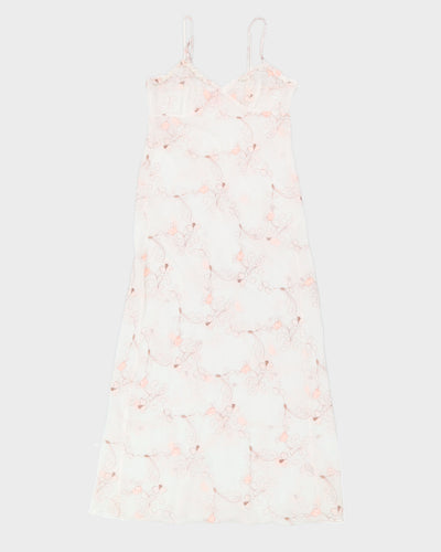 White Mesh Floral Long Slip Dress - XS