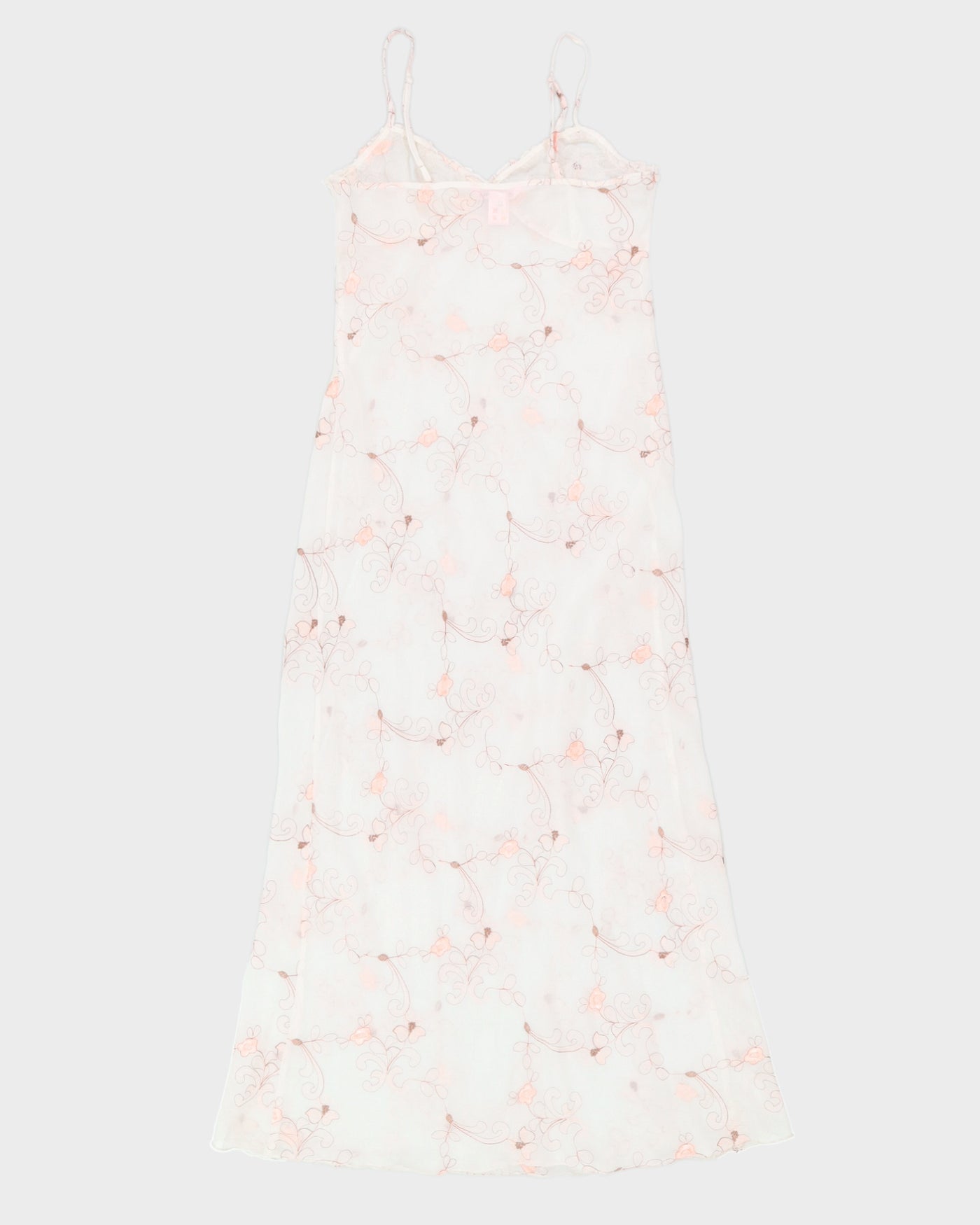 White Mesh Floral Long Slip Dress - XS