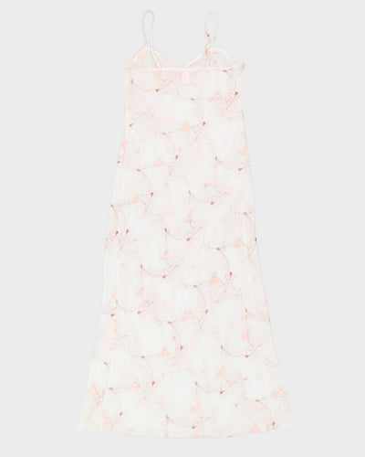 White Mesh Floral Long Slip Dress - XS