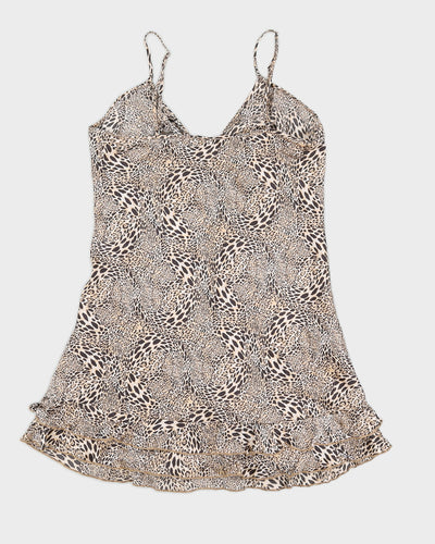 Animal Print Lingerie Silk Slip Dress - S