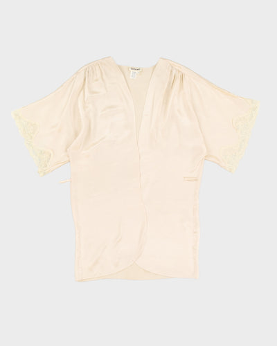 Vintage 80s New Sensations Beige Silk Robe - O/S