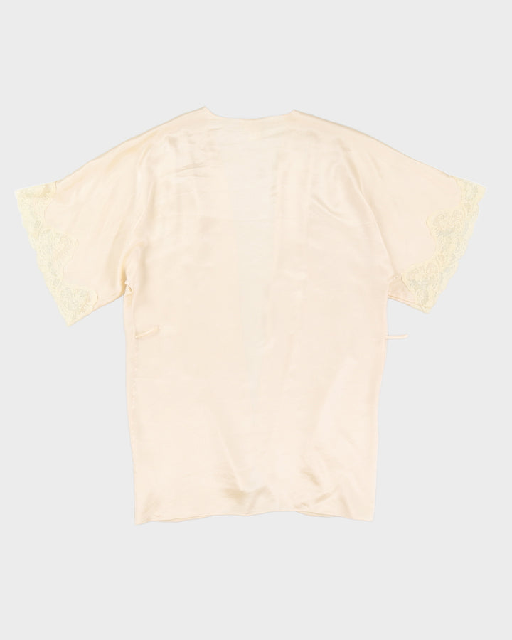 Vintage 80s New Sensations Beige Silk Robe - O/S