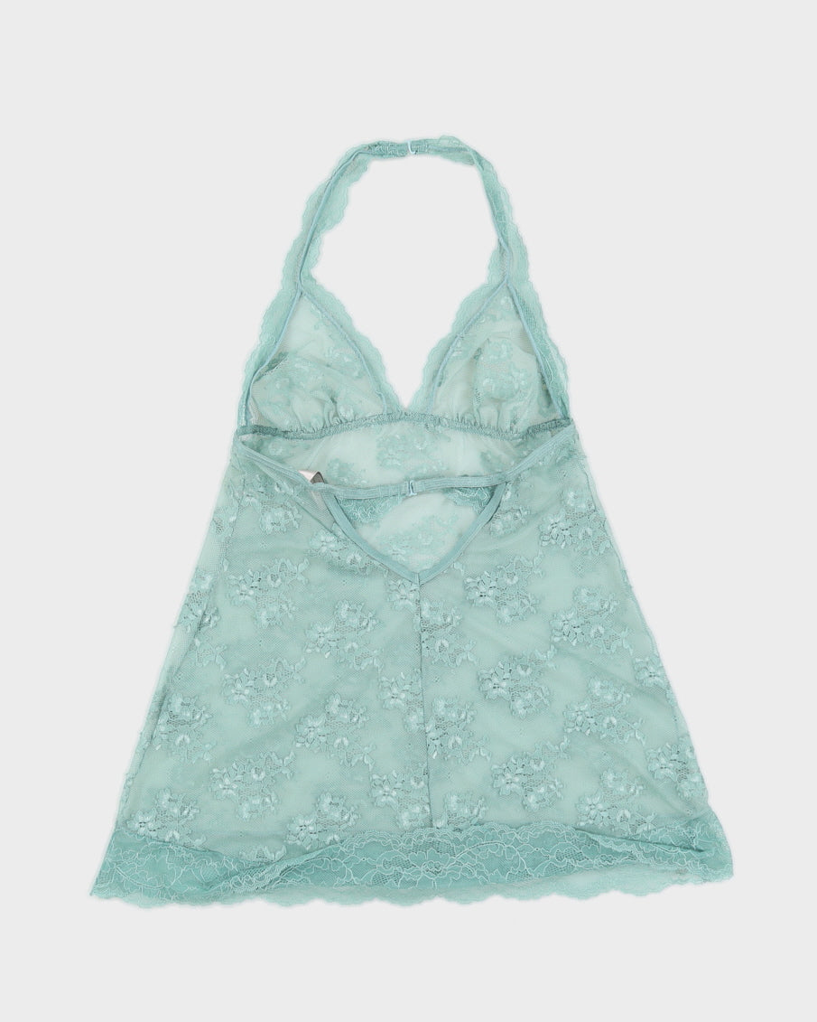 Blue Victoria's Secret Halterneck Lace Cami - S