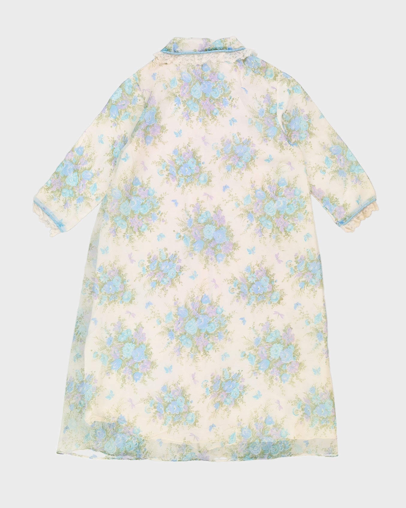 Vintage 1970s Blue Floral Gown - M