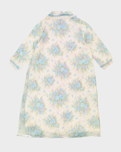 Vintage 1970s Blue Floral Gown - M