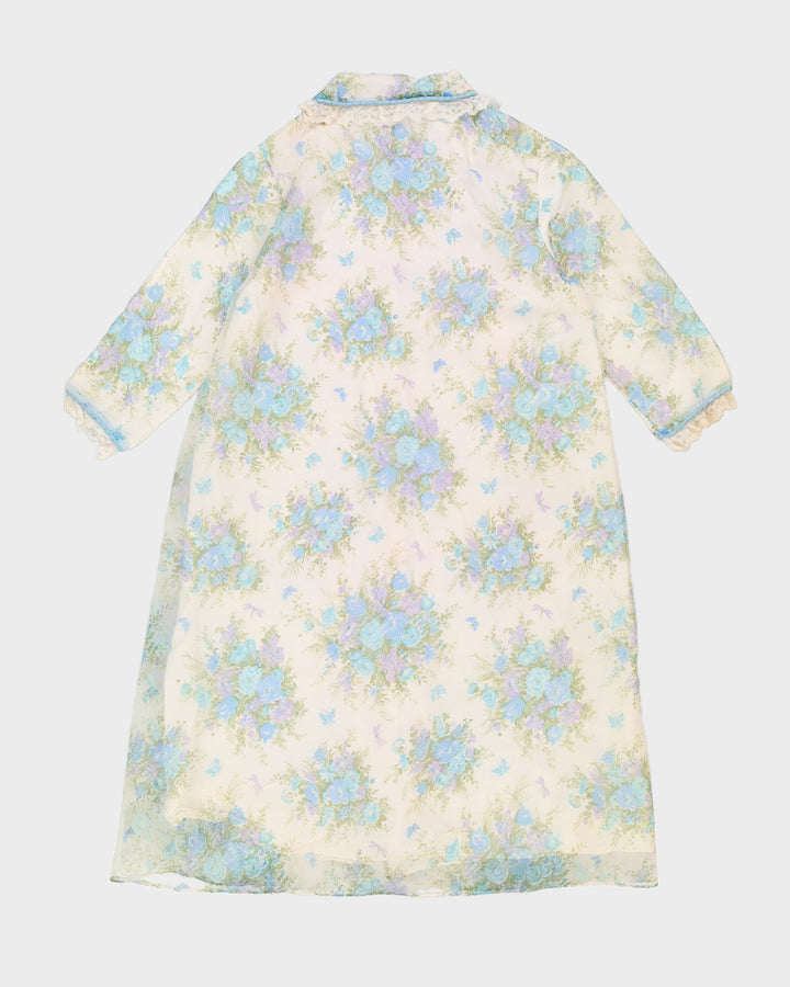 Vintage 1970s Blue Floral Gown - M