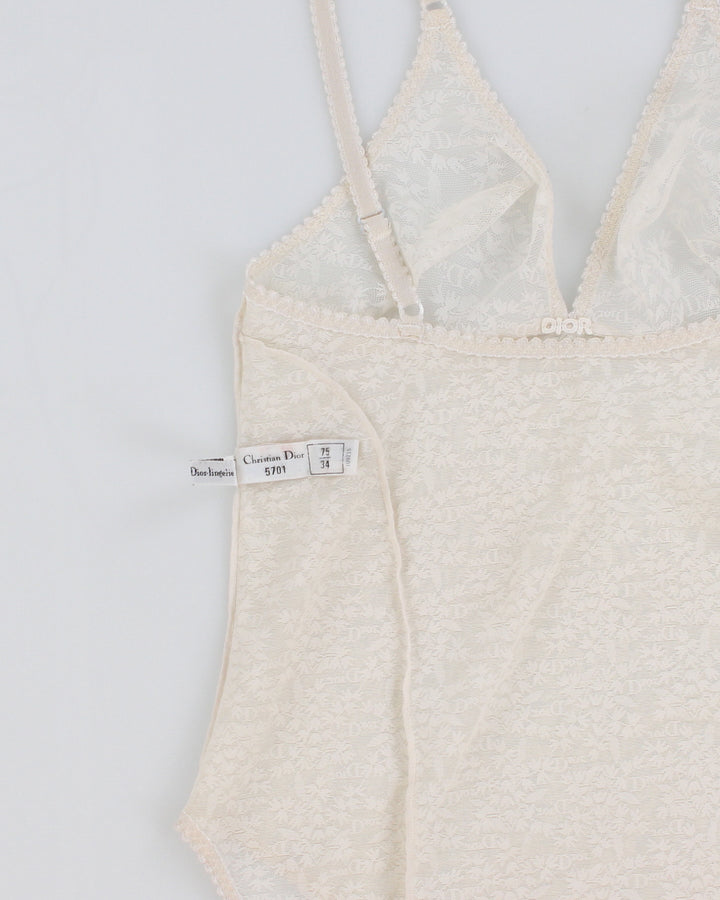 Vintage 80s Christian Dior Monogram Cream Bodysuit - XS/S