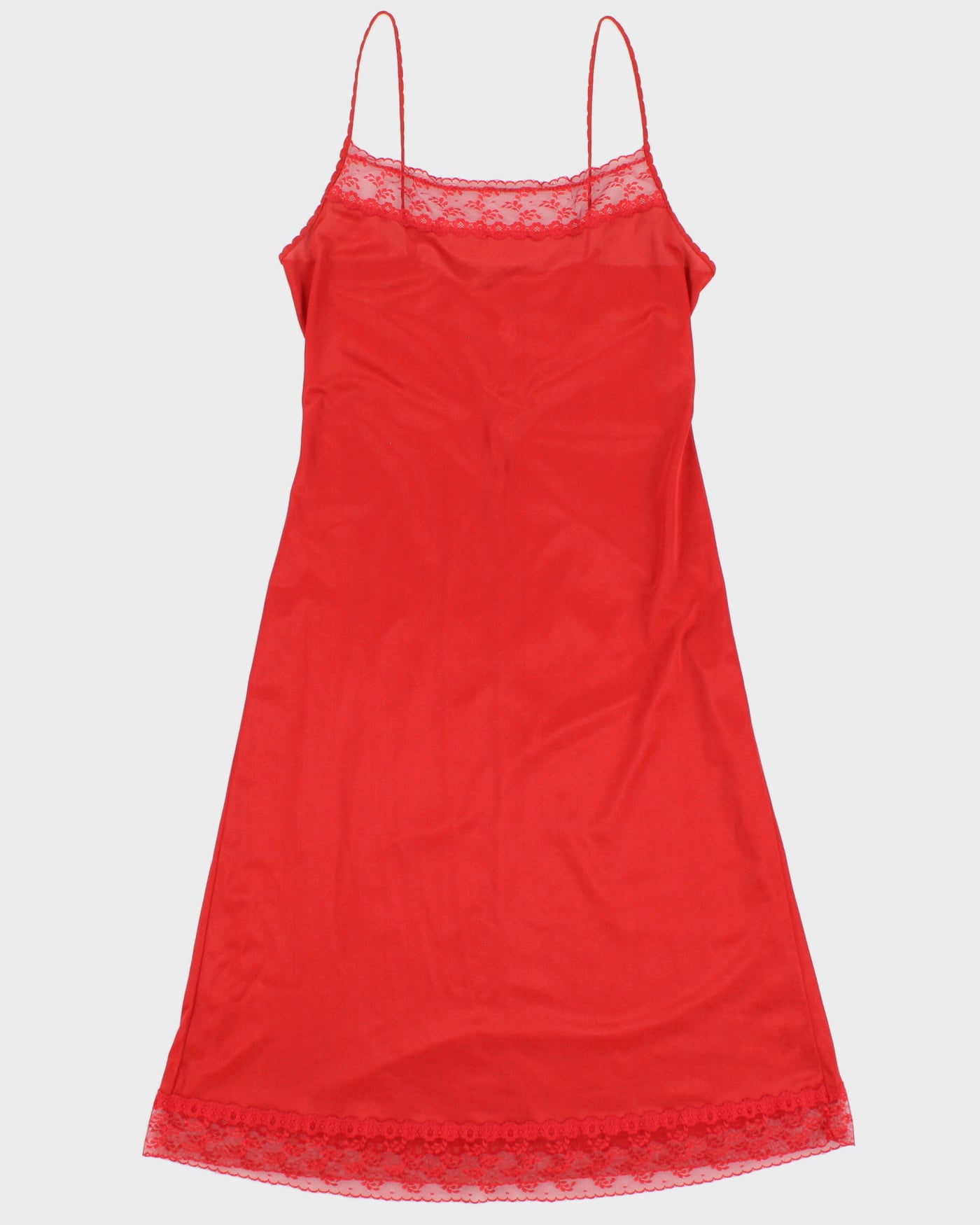Vintage 1970s Janice Young For Papillon Blanc Red Lace Slip Dress - S