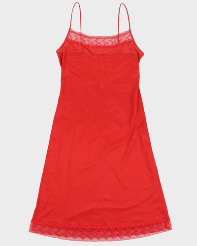 Vintage 1970s Janice Young For Papillon Blanc Red Lace Slip Dress - S
