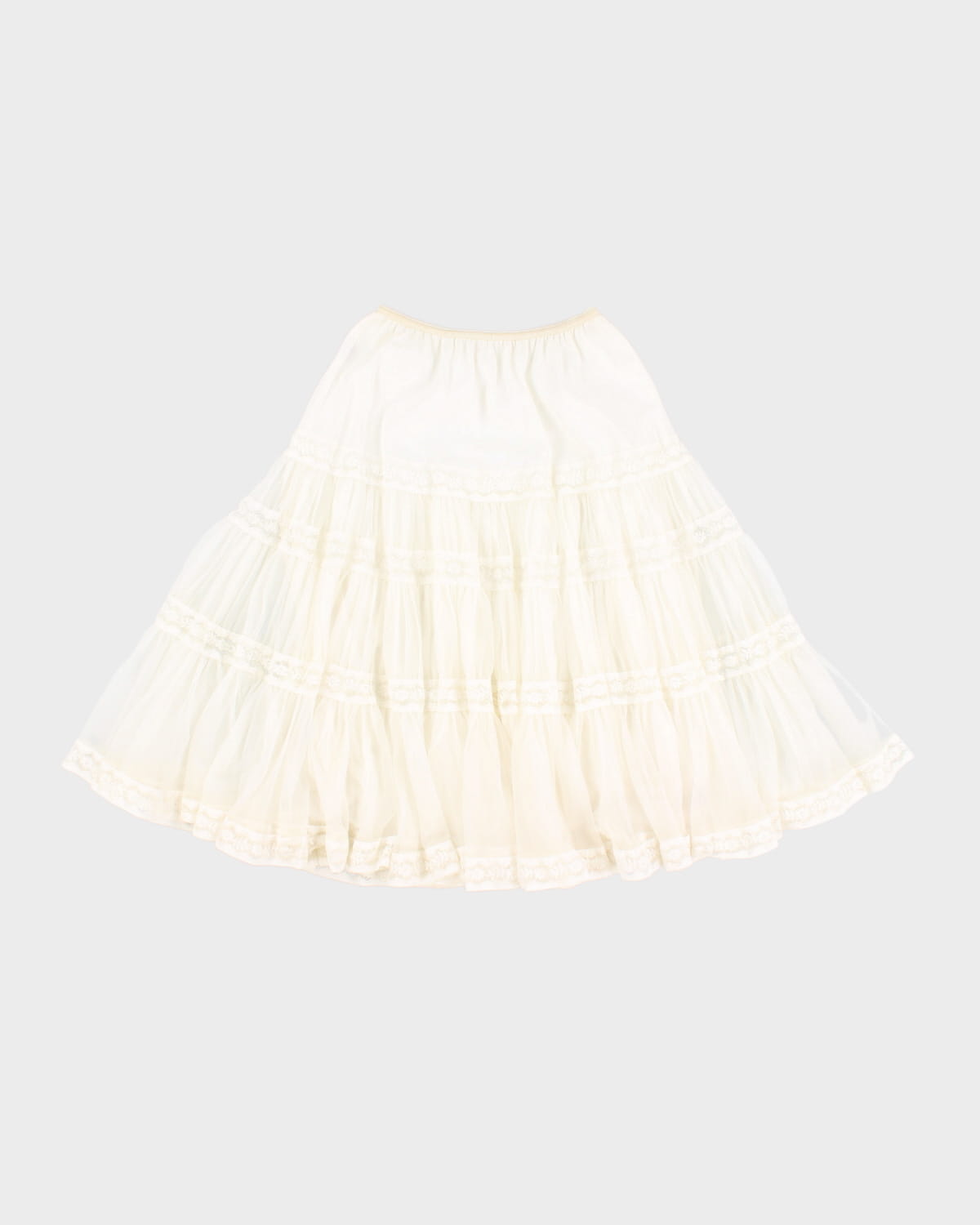 White Tiered Layered Lace Petticoat Skirt - M