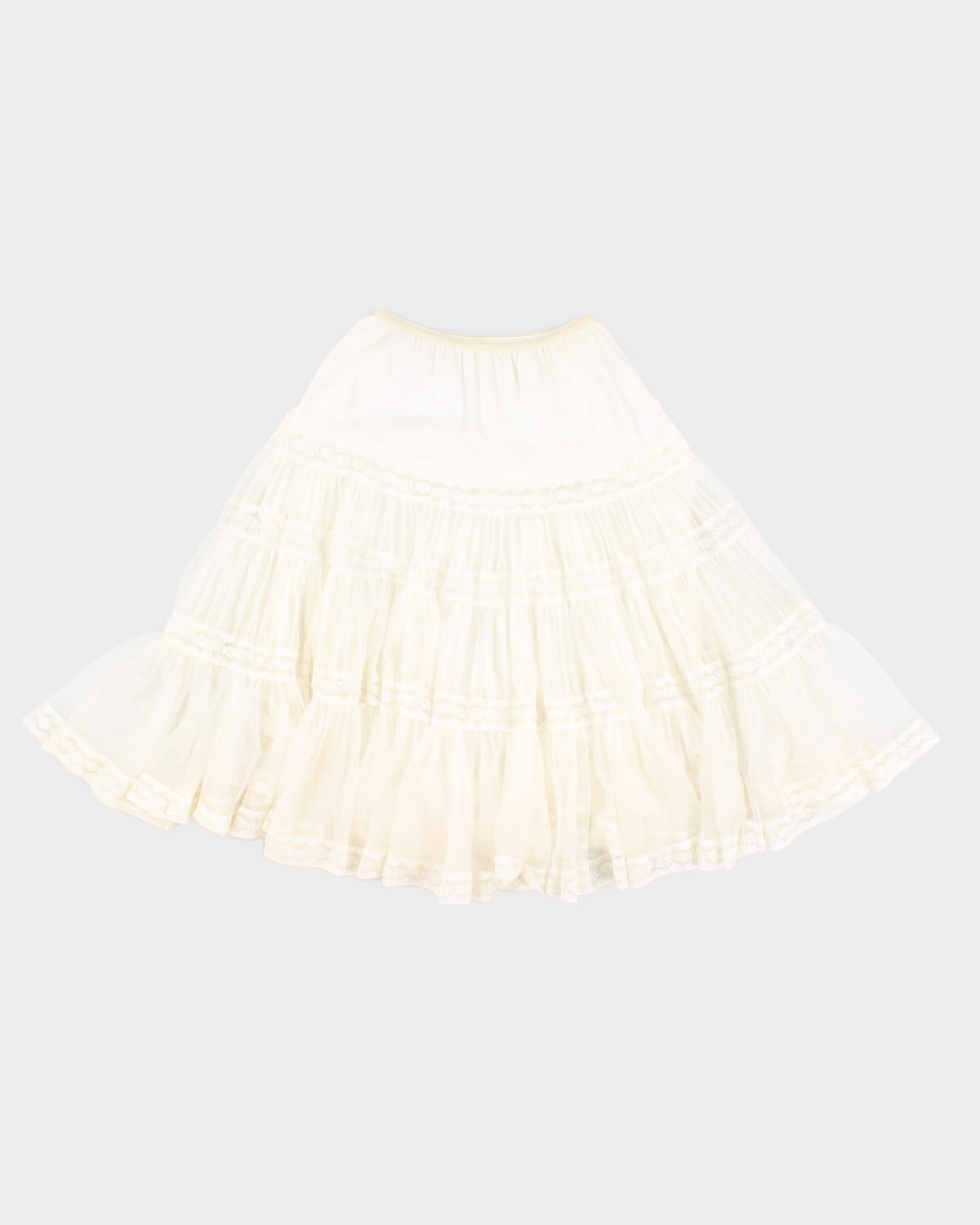 White Tiered Layered Lace Petticoat Skirt - M