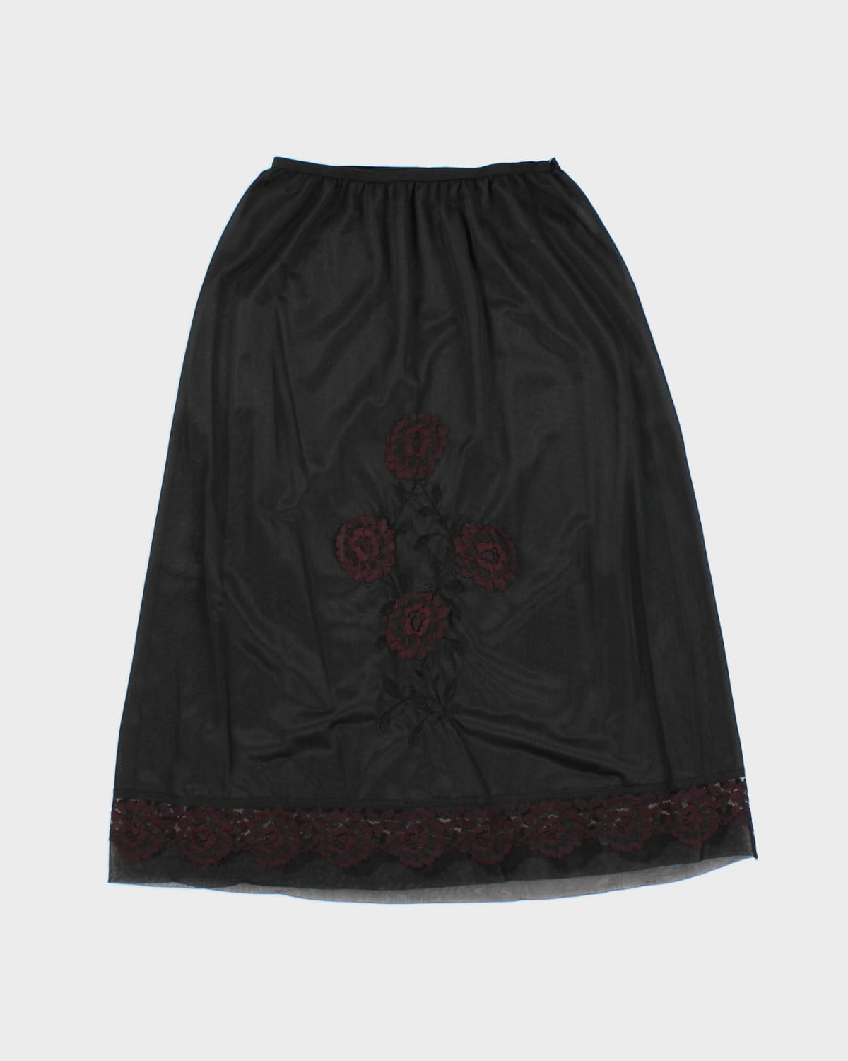Vintage Lace Flower Embroidered Petticoat Slip Skirt - S