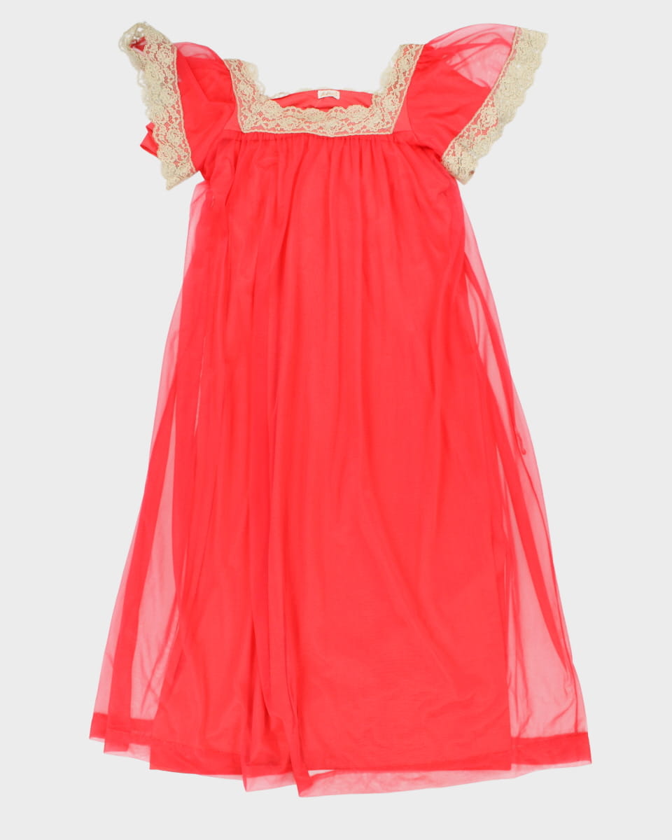 Vintage 70s Le Voys Fuschia Pink Night Gown - M