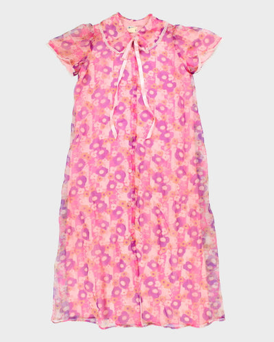 Vintage 1970s Pink Floral Peignoir - L