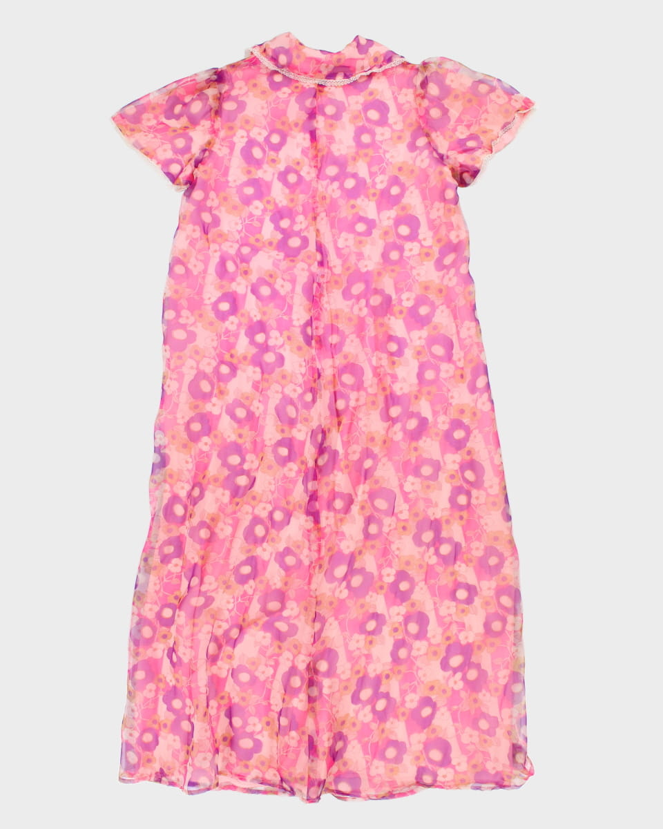 Vintage 1970s Pink Floral Peignoir - L