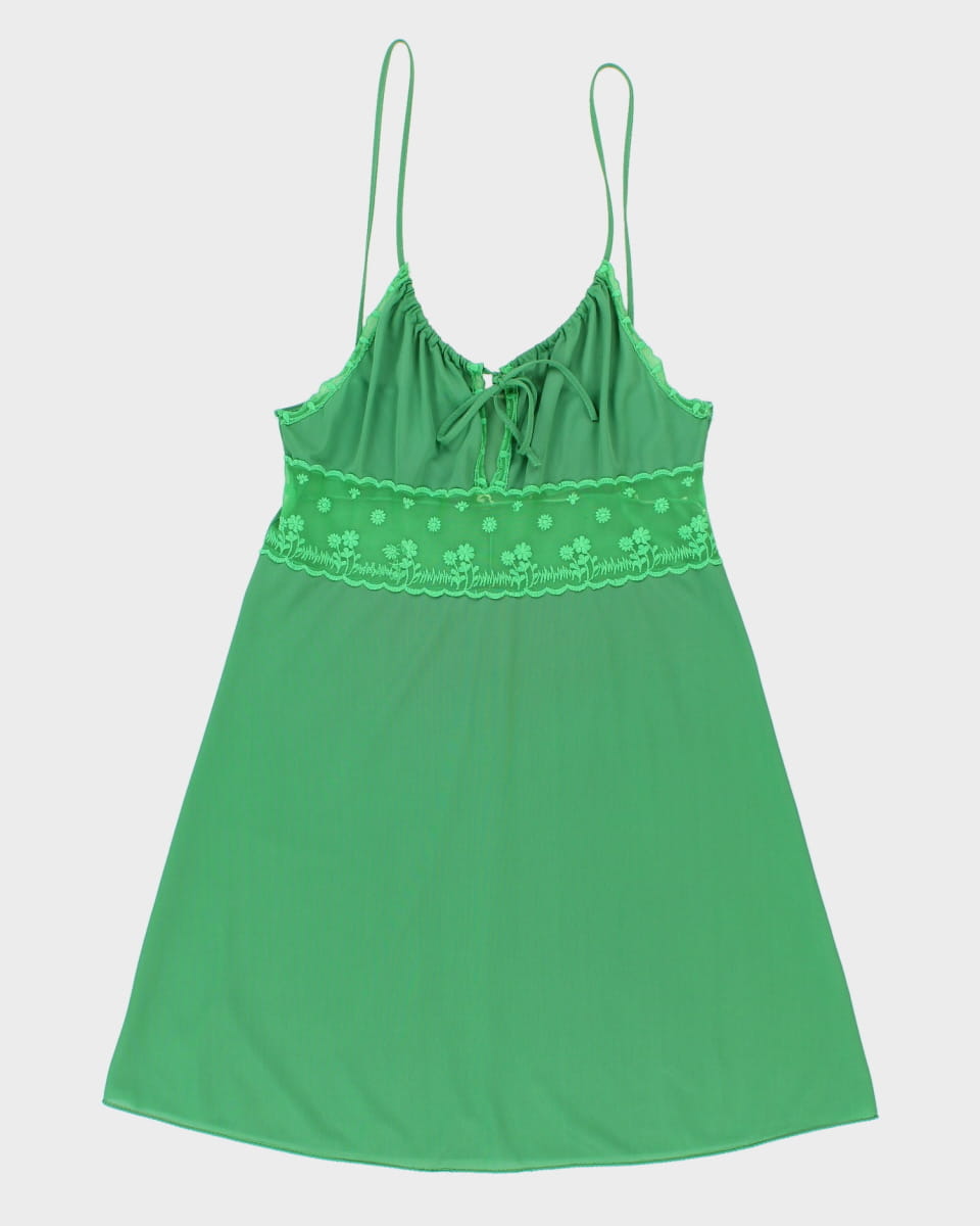 Vintage Darling Embroidered Green Slip Dress - XS