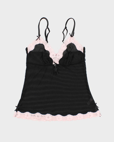 Woman's Black And Pink Lace Trim Camisole - S