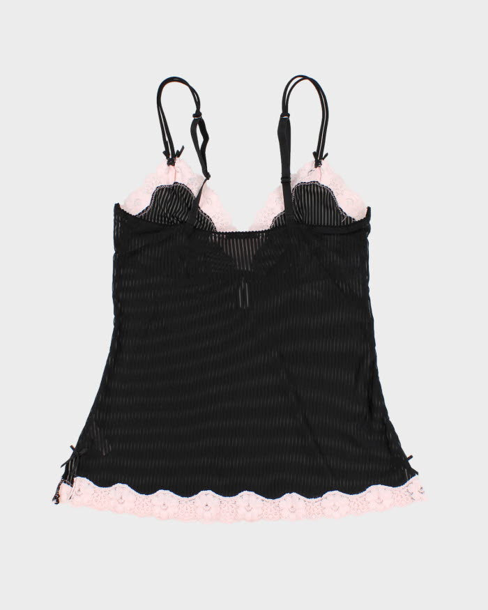Woman's Black And Pink Lace Trim Camisole - S