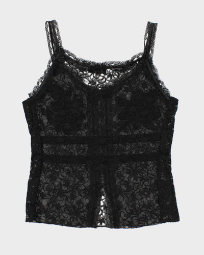 Woman's Black Lace Floral Print Camisole - L