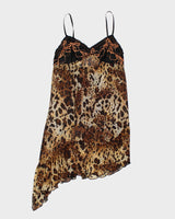 2000s Animal Print Embroidered Lace Slip Dress - S
