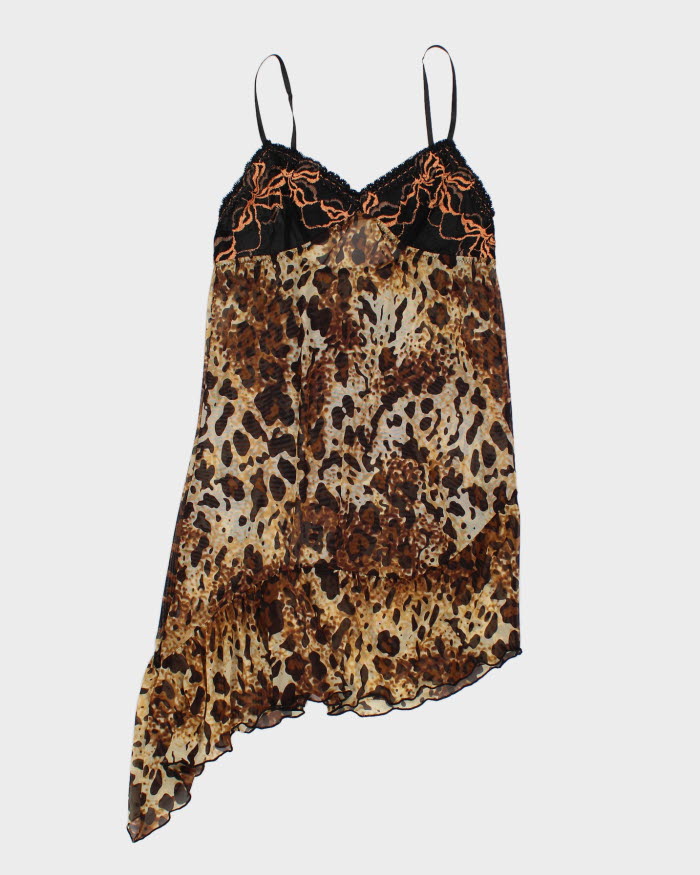 2000s Animal Print Embroidered Lace Slip Dress - S