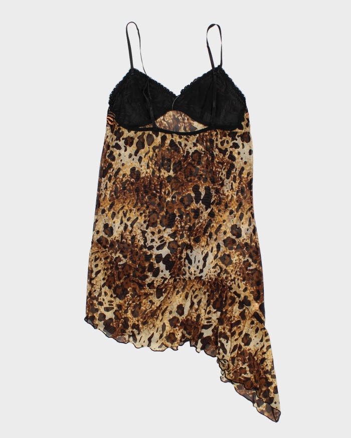 2000s Animal Print Embroidered Lace Slip Dress - S