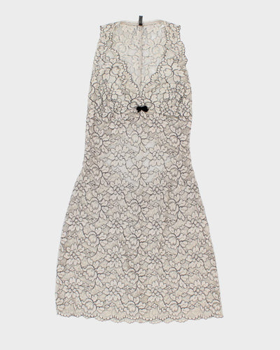 2000s White and Black Embroidered Lace Slip Dress - S
