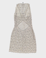 2000s White and Black Embroidered Lace Slip Dress - S