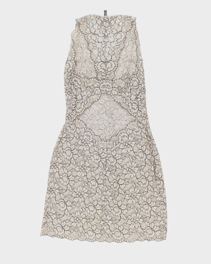 2000s White and Black Embroidered Lace Slip Dress - S