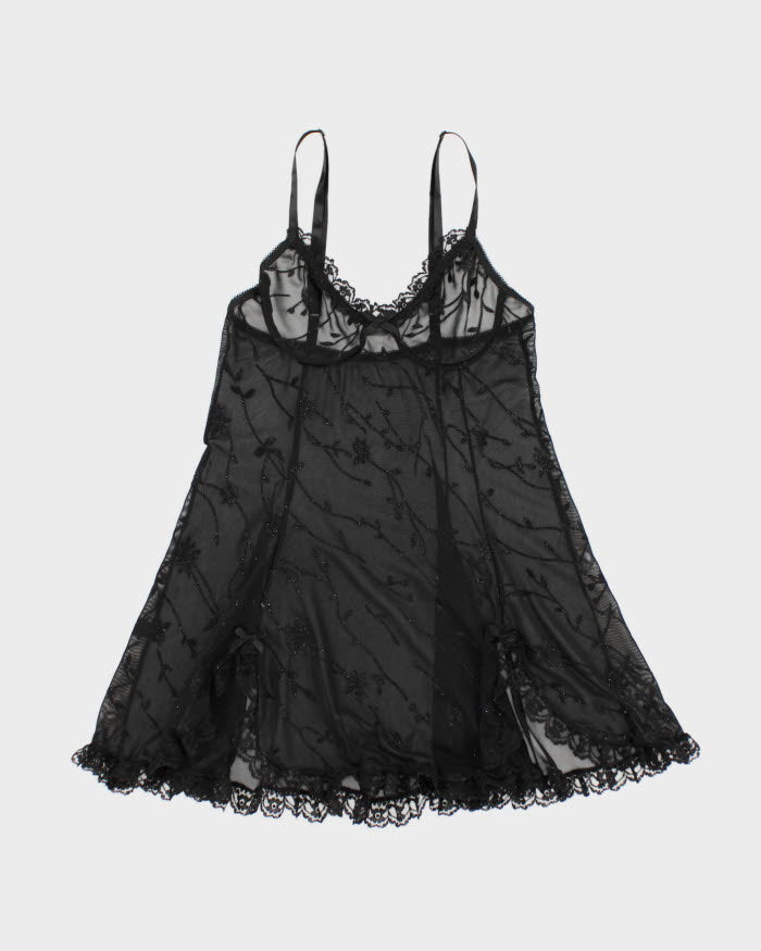 90s Black Mesh Lingerie Slip Dress - S