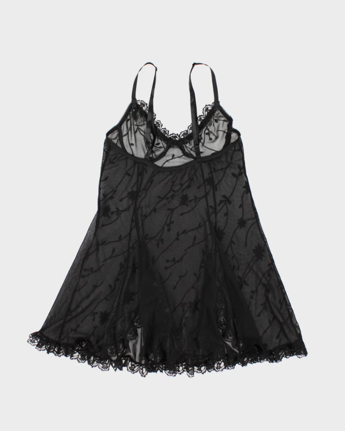 90s Black Mesh Lingerie Slip Dress - S