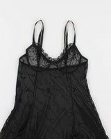 90s Black Mesh Lingerie Slip Dress - S