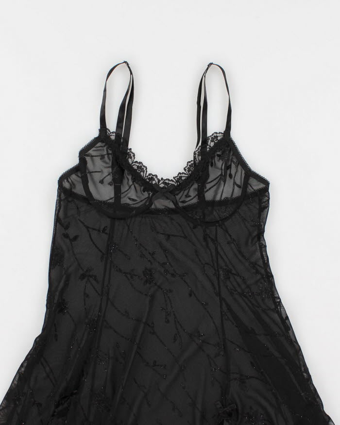 90s Black Mesh Lingerie Slip Dress - S