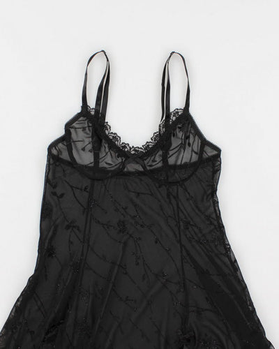 90s Black Mesh Lingerie Slip Dress - S