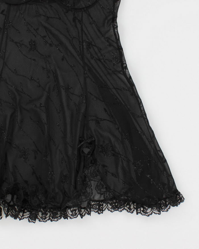 90s Black Mesh Lingerie Slip Dress - S