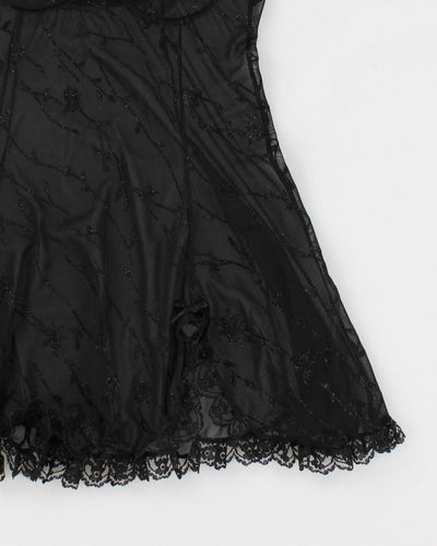 90s Black Mesh Lingerie Slip Dress - S