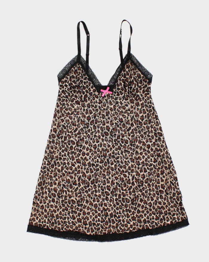 00s La Senza Leopard Print Lace Lingerie Slip Dress - M