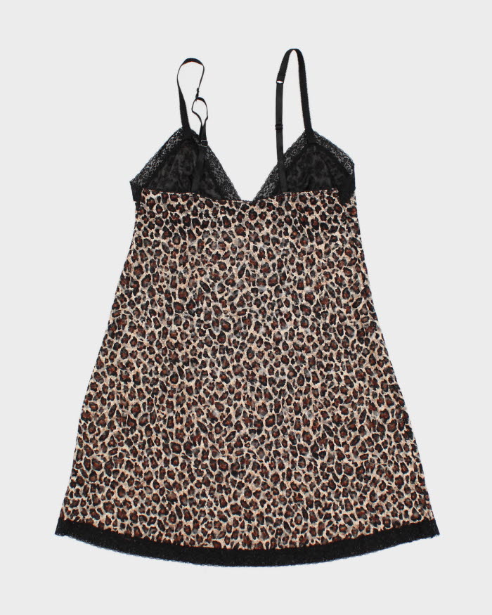 00s La Senza Leopard Print Lace Lingerie Slip Dress - M