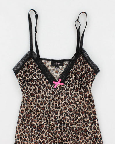 00s La Senza Leopard Print Lace Lingerie Slip Dress - M