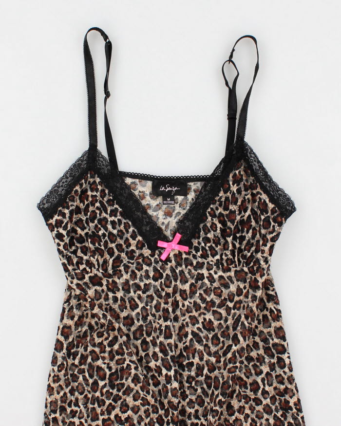 00s La Senza Leopard Print Lace Lingerie Slip Dress - M