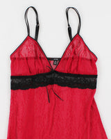 00s Y2k Jacob Red Lace Lingerie Slip Dress - L