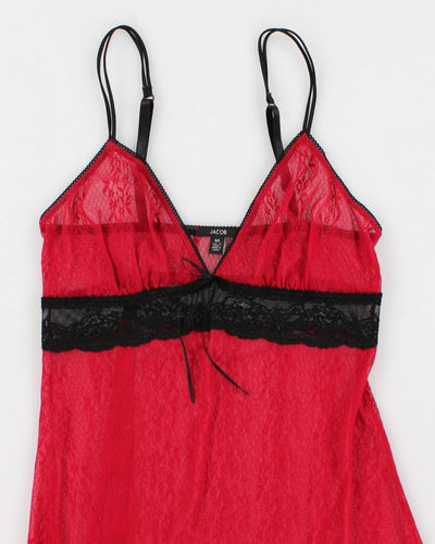 00s Y2k Jacob Red Lace Lingerie Slip Dress - L